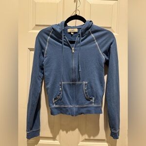 LEI Blue Hoodie Full Zip Studded Hoodie Womens Small Y2k 2000s Contrast Stitch